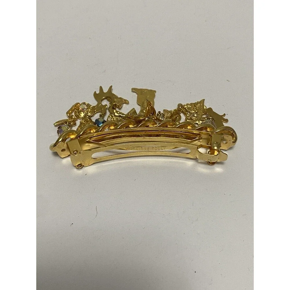 Vintage Kirk Folly Whimsical Cat Charm Hair Barrett Goldtone Signed France USA
